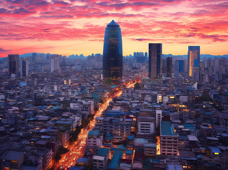 傍晚日落前的富饶的城市夜景,高清,摄影图,摄影图片,图片大全,摄影图免费下载